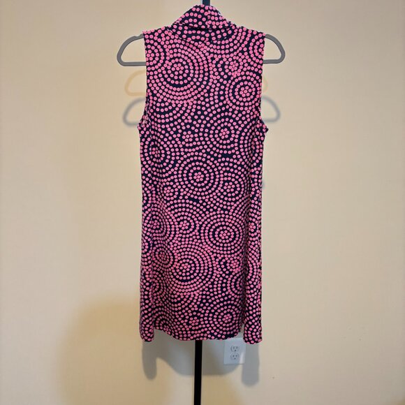 JB by Julie Brown Navy Blue Pink Polka Dot Sleeveless Turtleneck Shift Dress - Picture 6 of 7